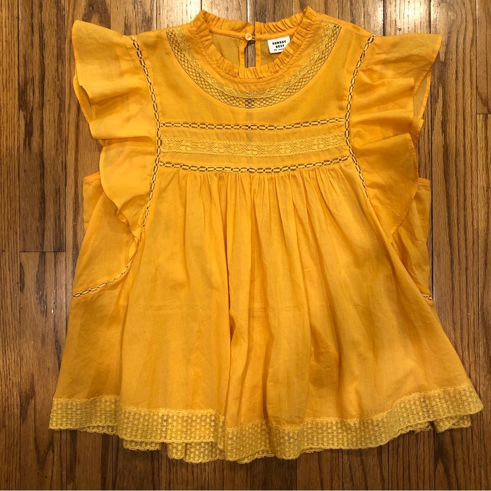 Aritzia Sunday Best Elisabeth Yellow Gold Cotton lace blouse Top